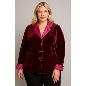 Coldwater Creek Velvet Blazer Size 20W Burgundy Satin Collar Bow Detail Holiday